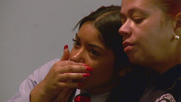 16-year-old Roshelys Sanchez broke down to tears while listening to Lamont Adams' grandmother's interview. CBS NEWS